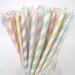 50 Pastel Paper Straws....SPRING BOUQUET of Stripe Paper Drinking Straws.... w/ DIY Blank Printables, Retro, Vintage Inspired, Biodegradable