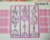 Girly Dressforms Handmade Notecards Girly Notecards Pink Purple Blank Set of Six with Envelopes Free Shipping