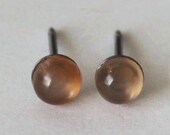 4mm tiny Natural Peach Moonstone Studs, hypoallergenic Titanium posts, Silicone ear nuts, Cabochon Gemstone post studs