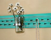 Jewelry Organizer Holder Wall Jewelry Teal Green Rack Wall Hanging Vase Mason Jar Earring Holder Necklace Rack Key Holder Necklace Holder