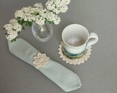 Crochet Napkin Rings, Flower Medallion with band, Light Ecru, Cream