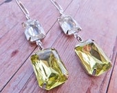 Yellow Earrings Vintage Clear Crystal Earrings Bridal Earrings Old Hollywood Style Wedding Jewelry