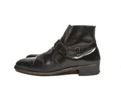 Men's Johnston & Murphy Black Leather Ankle Boots Strap and Buckle size 8 1/2 C/A