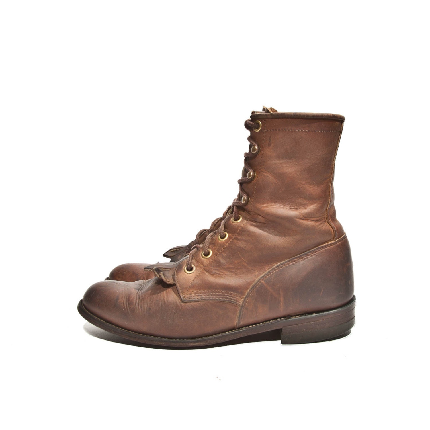 Vintage Justin Lacers Brown Lace Up Roper Boots  Women's Size 6 B