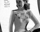PDF Knitting pattern for a 1940's Ladies Fair Isle Jumper with a Yoke of Roses.