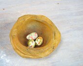 Bird Nest Sculpture with Eggs - Hand Blown Glass - French Country Woodland Rustic Earth Tones