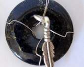 Lapis stone with Pewter feather