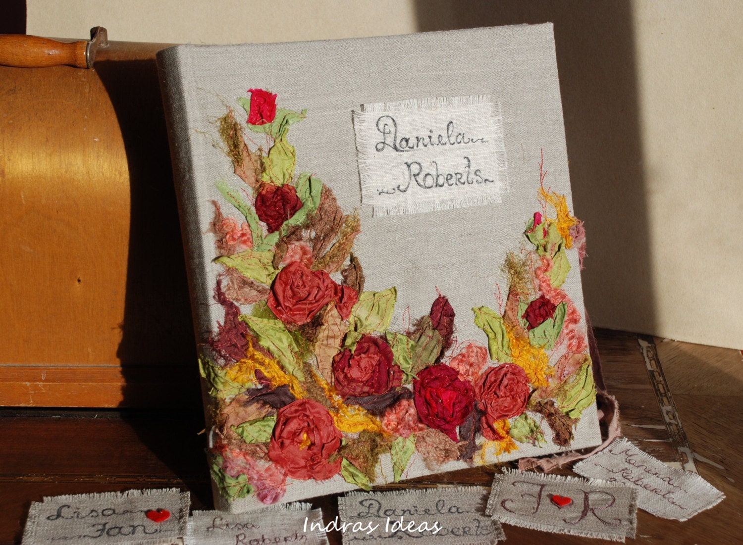 Wedding rustic photo album Embroidered  Photo album  Personalized album