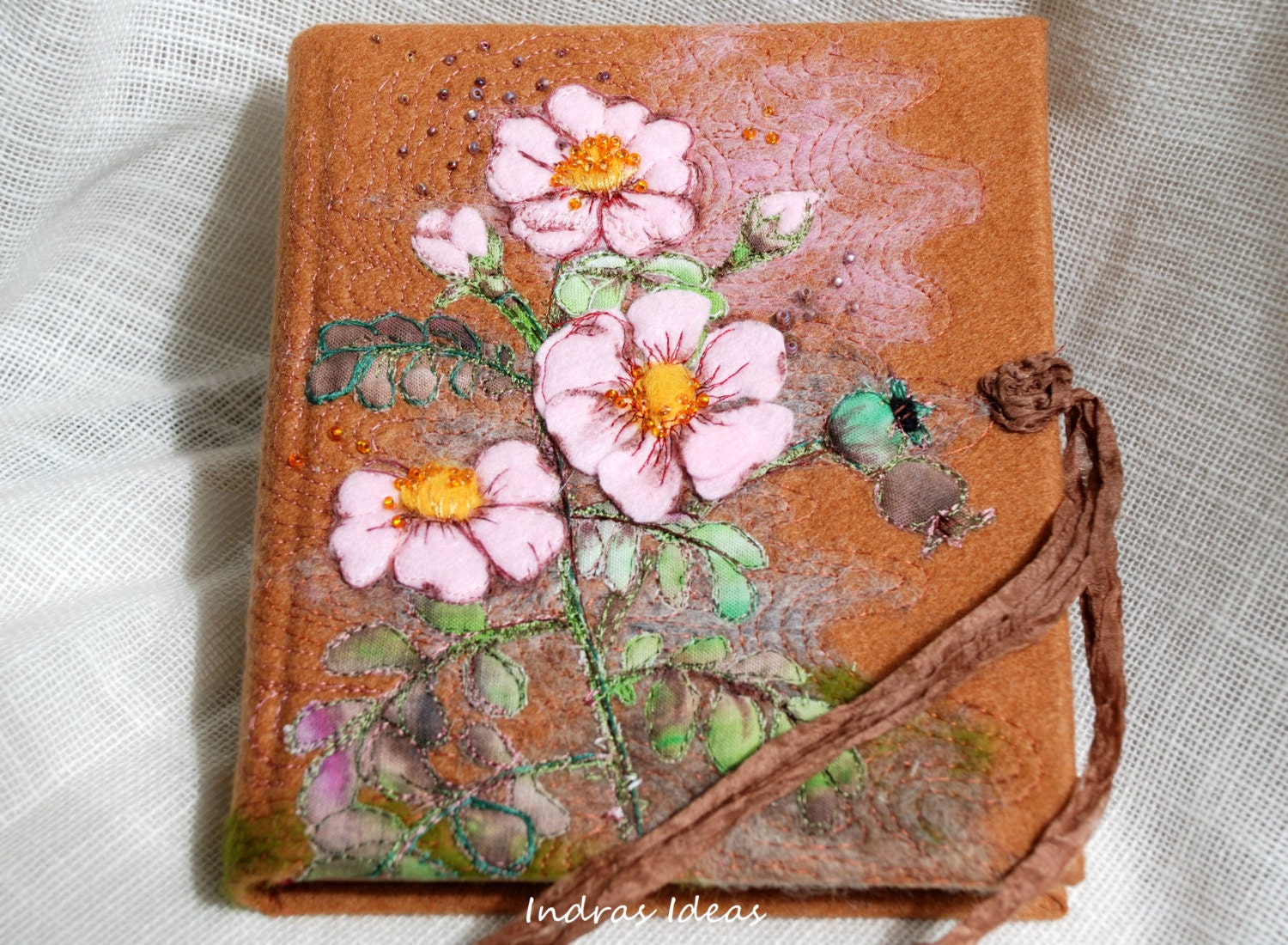 Embroidered  Journal  Notebook  Wedding Guest book  Journal  Notebook Textile Art Journal  Recycled  paper Pages