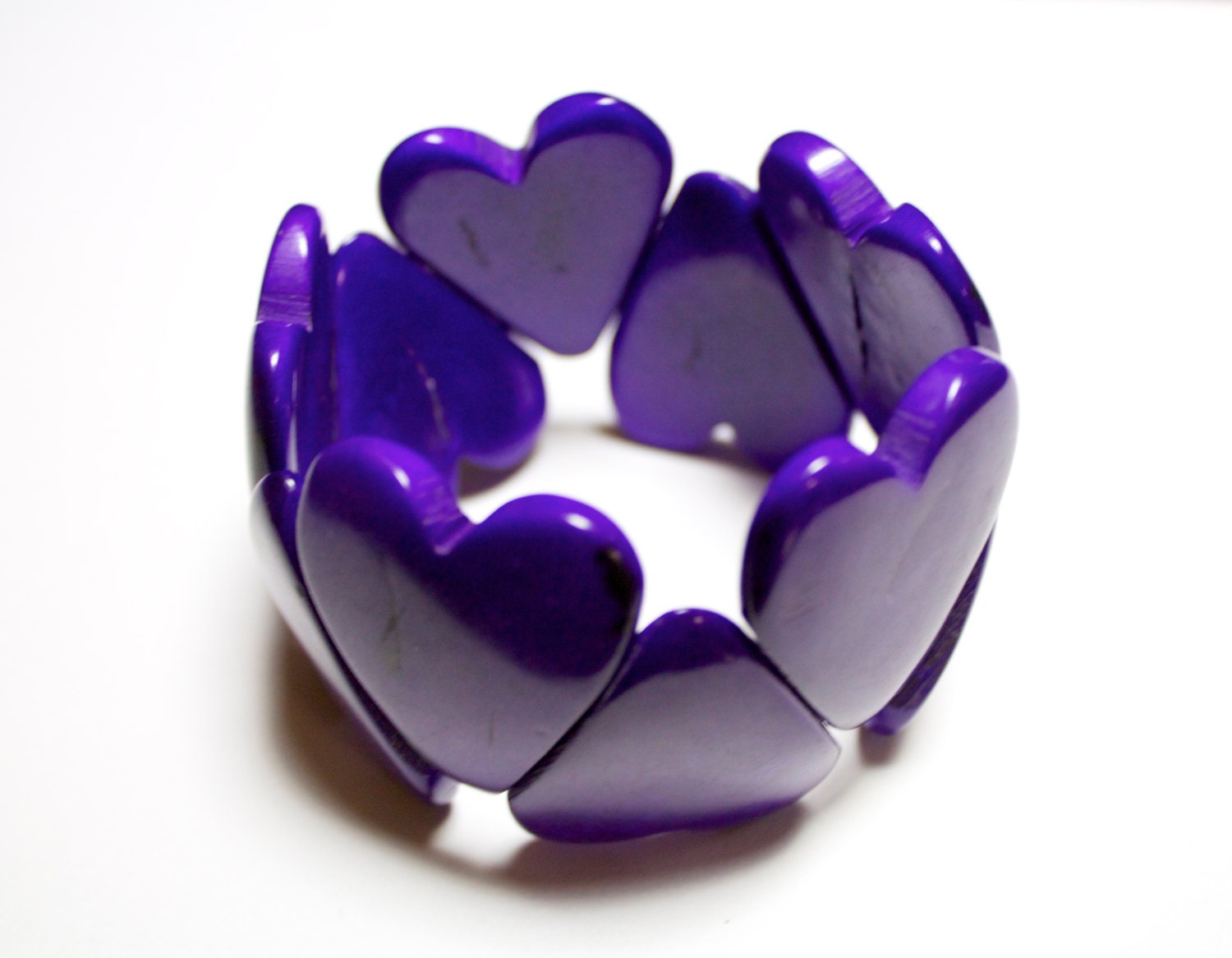 Heart Shaped Tagua Bracelet - Purple- Eco-Friendly- Boho- Bohemian