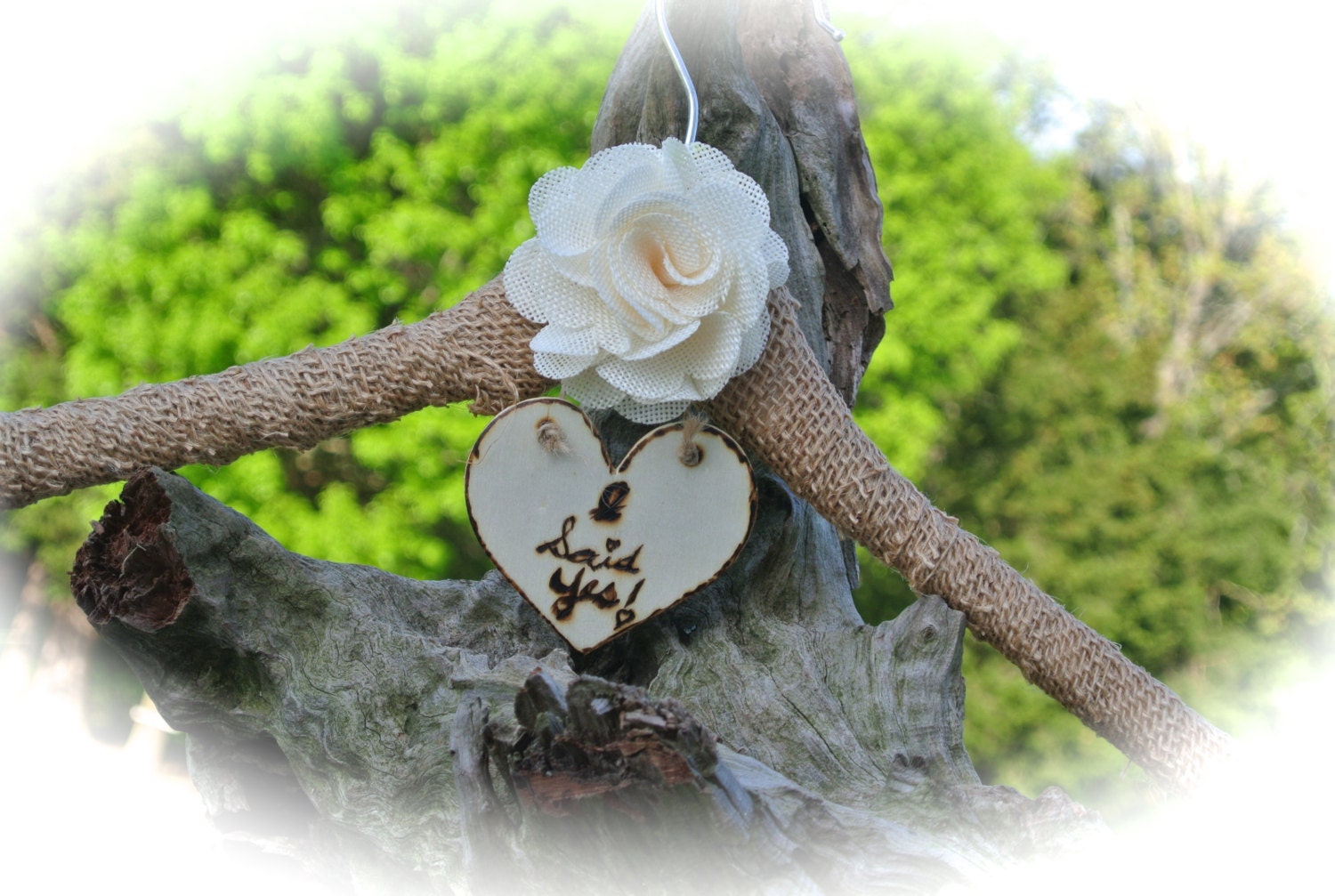 Rustic Chic Wedding Hangers,  I Said Yes Dress Hanger, Burlap Hanger, Personalized