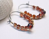 Hoop garnet earrings- silver wire wrapped red gemstone earrings- Januray birthstone- oxidized sterling silver, gift for her