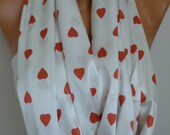 Heart Infinity Scarf Shawl Circle Scarf Loop Scarf  Gift - for her - White - Red Heart - Love -  fatwoman