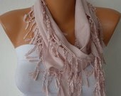 Salmon Scarf  -  Pashmina Scarf  -  Cowl with Lace Edge