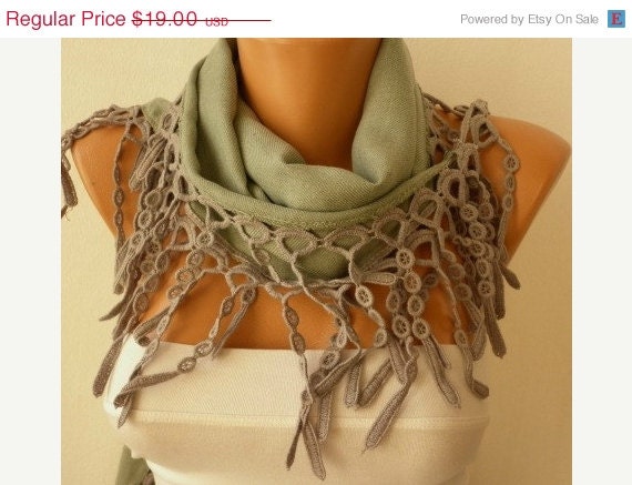 BIG SALE Women Pashmina  Scarf  - Cotton Scarf - - Cowl with Lace  Edge - Cambridge Blue - fatwoman