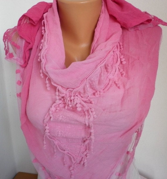 Pink Shawl Scarf Cowl Scarf Women Scarves Lace Scarf - Pink Tones - fatwoman