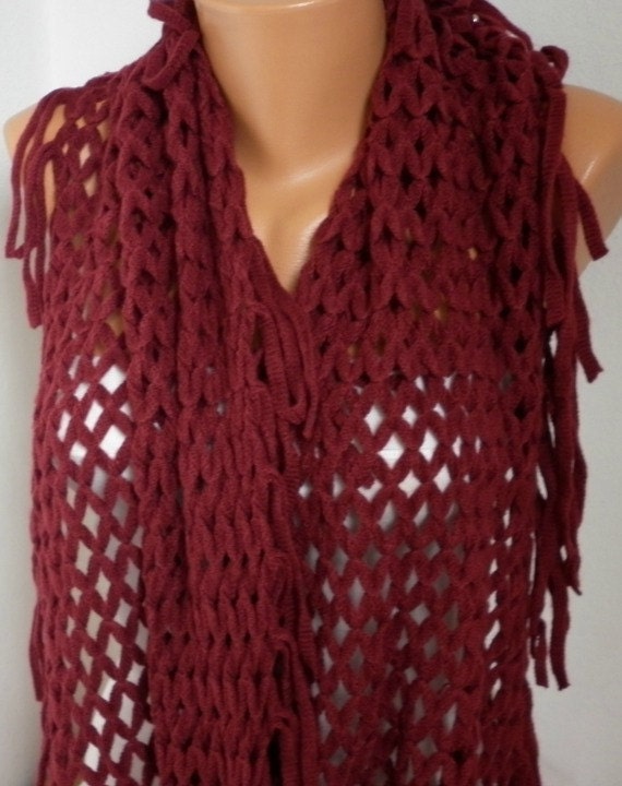 BIG SALE Burgundy Infinity Scarf Loop Scarf Circle Scarf Fabric Knitted Lace Scarf - Tube Scarf - fatwoman