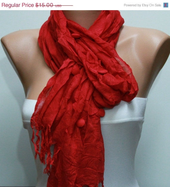 BIG SALE WAS 19, Now 15 - Red - Shawl Scarf - Cowl by Fatwoman