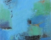 Jennifer Boswell Original Modern Art Blue Abstract Expressionist Pallette Knife Oil Painting 6x6 Canvas