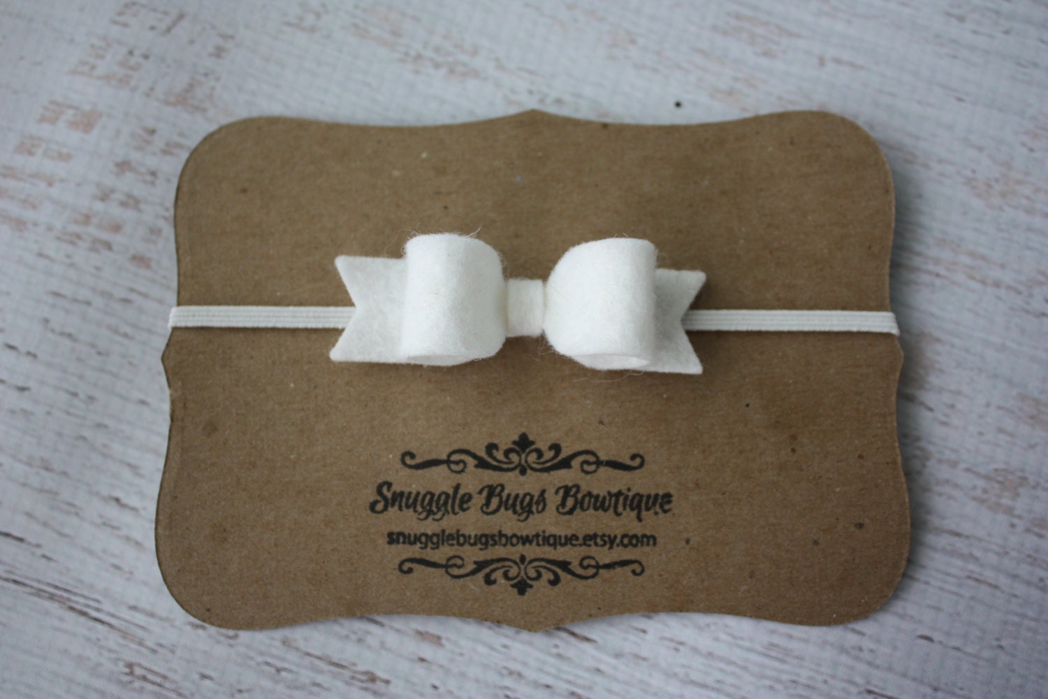 White Mini Wool Felt Bow Headband   - Newborn Baby to Adult - Hair Bows