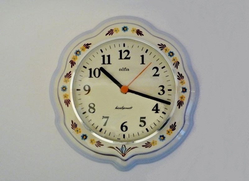 Vintage German Ceramic Wall Clock from Alfa Handpainted