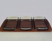 Vintage Wooden Tray with Glass Compartments
