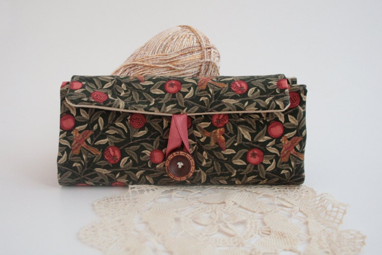 Crochet Hook Holder - Vintage Pomegranate and Birds