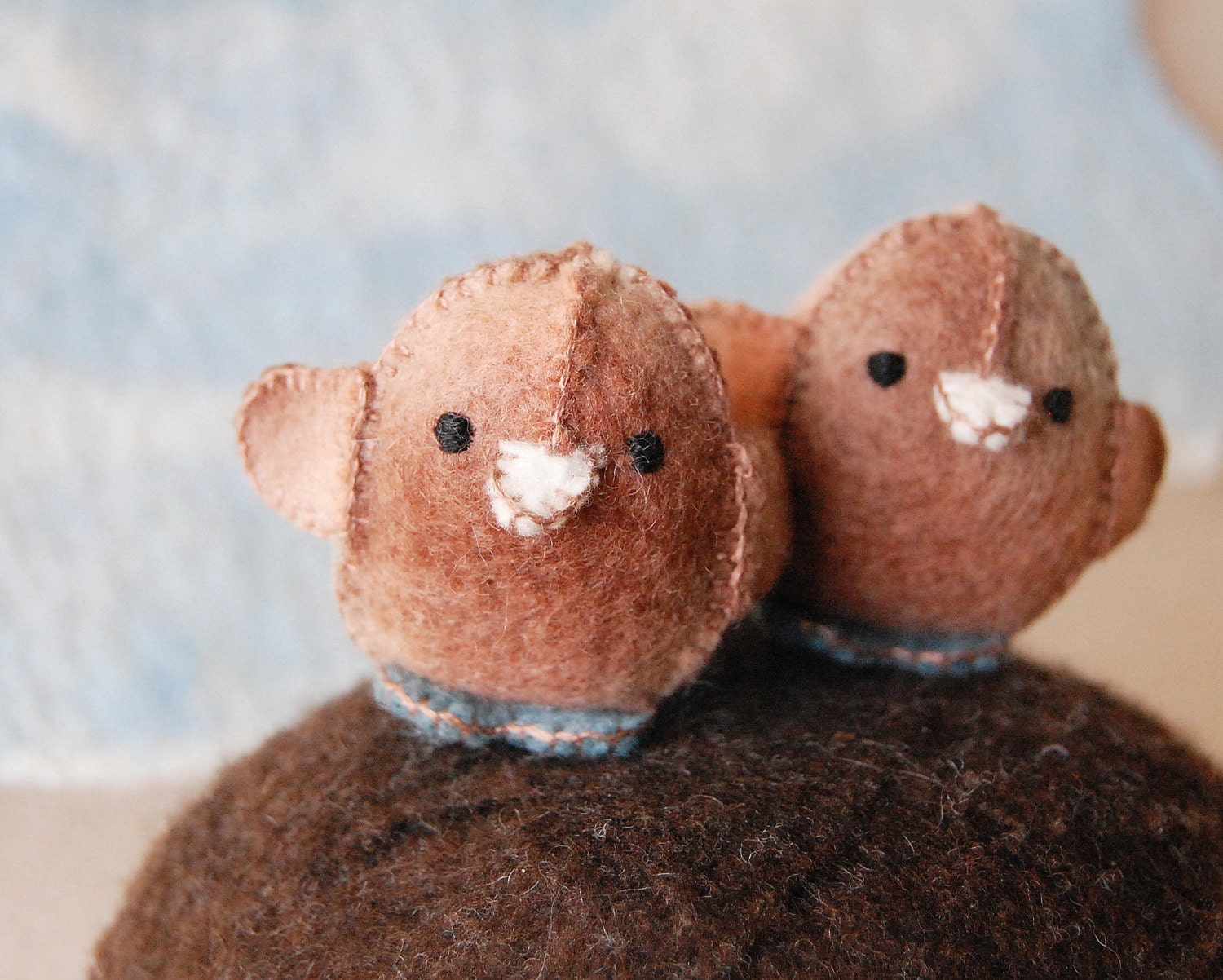 Beige and Blue Twin Baby Chickens -- Set of two felted soft animal toys -- Handmade pure wool felted toy