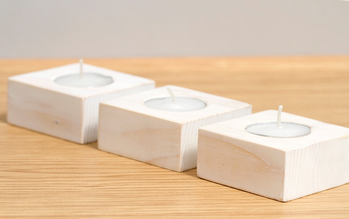 White Wedding Wooden Candle Holders Decoration set of 3