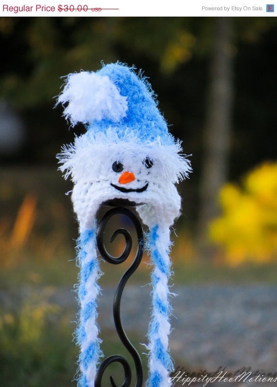 ON SALE Snowman fringed hat- Ready to ship in Newborn size - Custom orders avaialbe- Photo prop