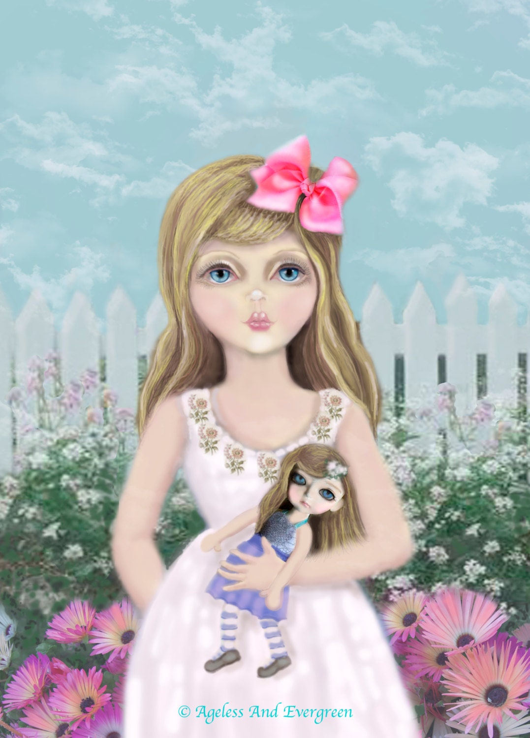 Chloe and Rose...Original Painting, Digital, Home Decor, Girl, Doll, Giclee Print