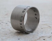 Personalized Silver Ring with Word and Date and Initials Engraved Inside Rustic Unique Adjustable