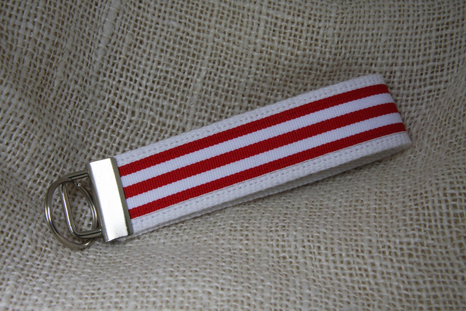 Key fob wristlet - red and white stripes