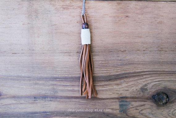 LEATHER TASSEL necklace - brown / ready to ship