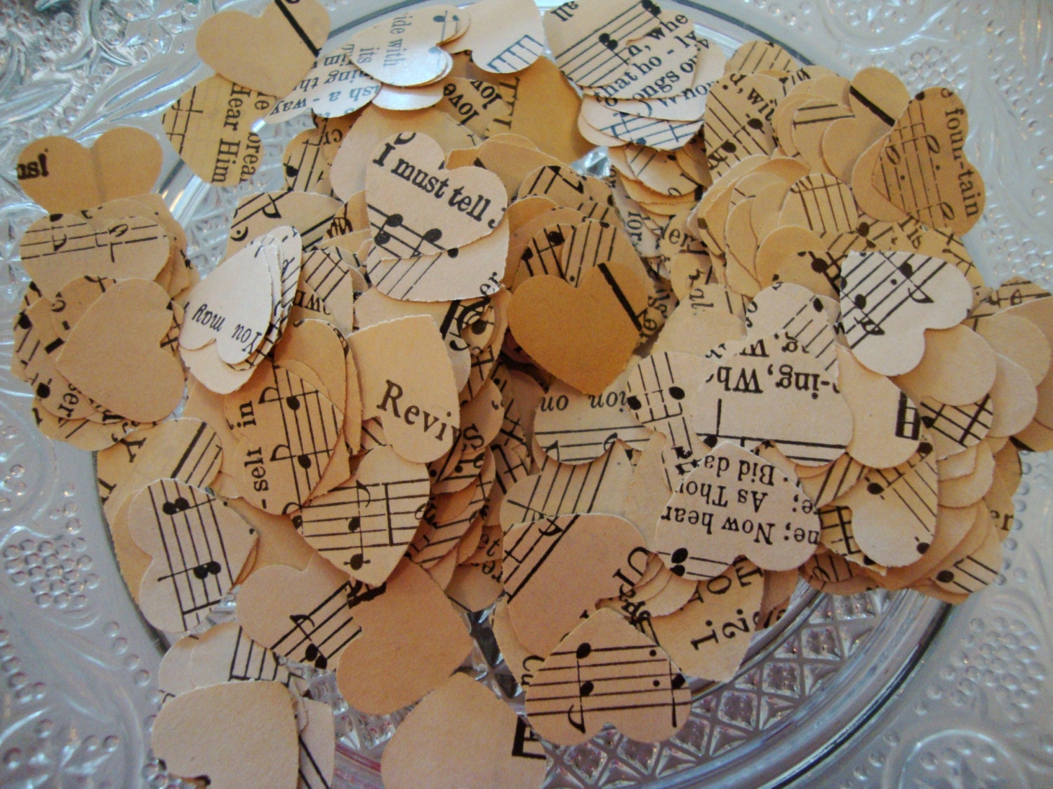 500 Piece Heart Confetti Hand Punched from Vintage Hymnal Book