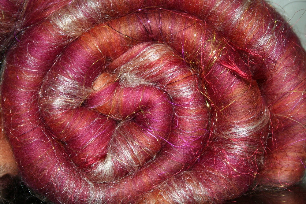 Batt Merino Tussah Silk Sari Silk Angelina Repeatable Colorway 1.57 oz 45g Ready to Ship International - Mary Queen of Scots