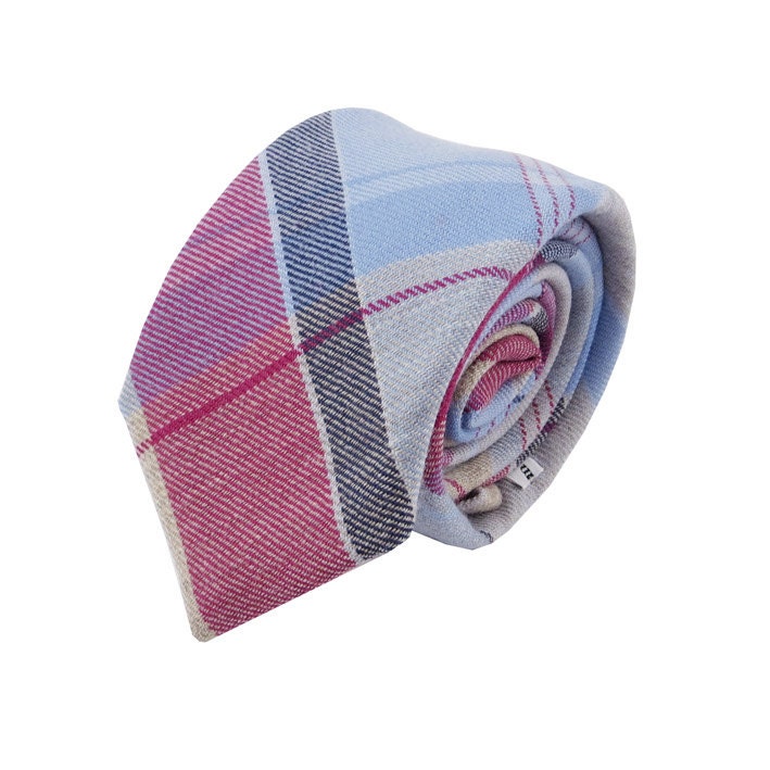 Necktie - Wool, Pale Grey, Pale Grey and Burgundy Plaid