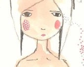 ACEO Original, Whimsical Girl Folk Art Illustration, Naked to the World