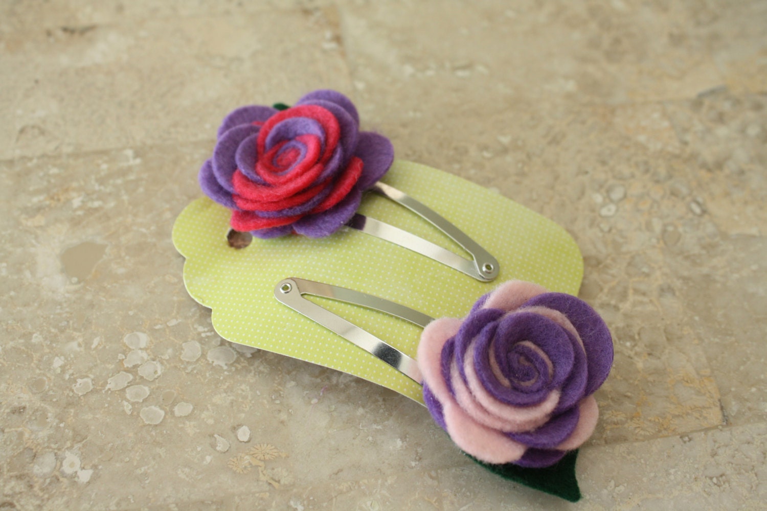 Felt Rosette Duo Snap Clip in pink purple and hot pink