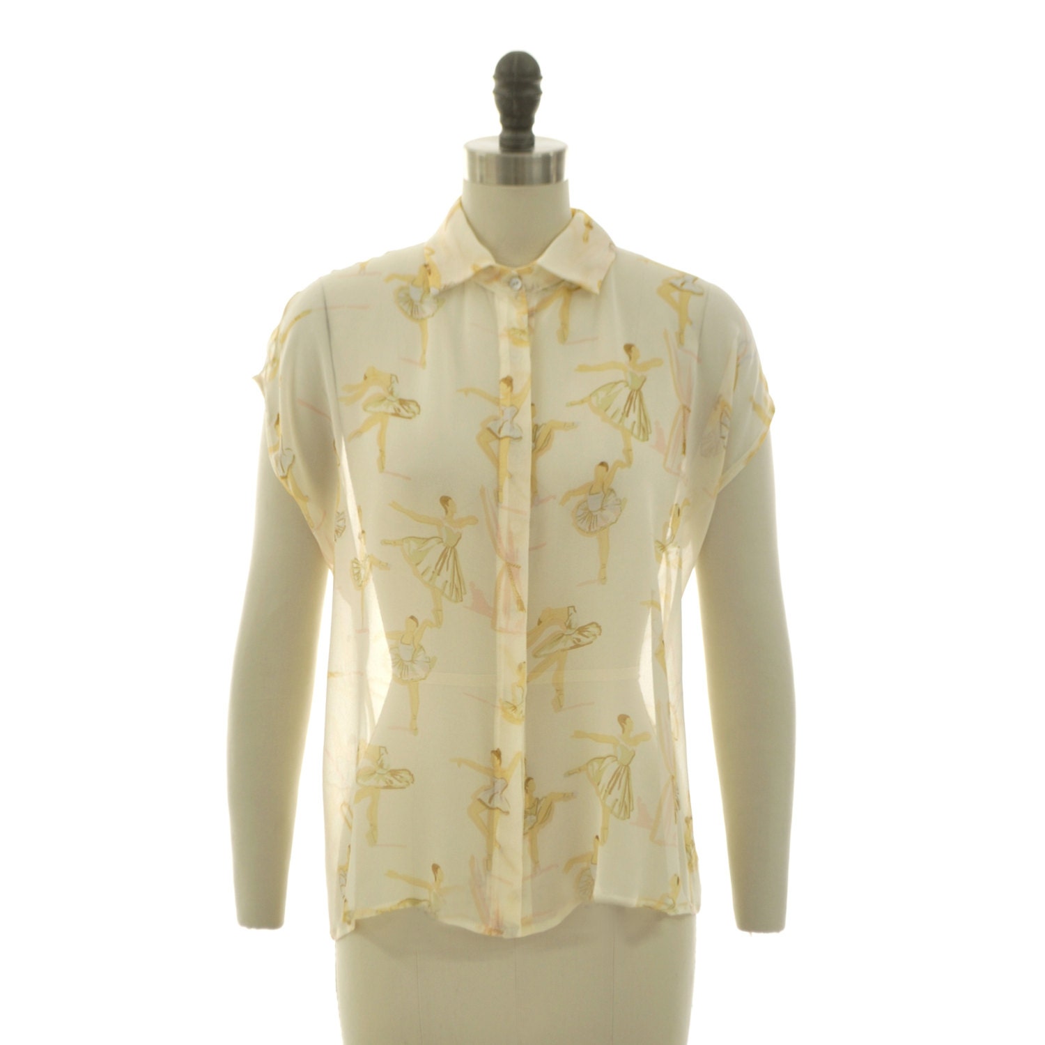 Ready to ship - Nina ballerina watercolor printed silk chiffon button down blouse
