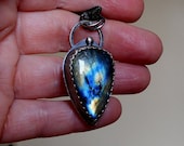 Jewelry by Anna Unique Teardrop Madagascar labradorite-Spectrolite Sterling Silver Mermaid Pendant.