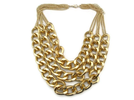 Chunky Gold Chain, Three Strand Necklace, Gold Thick Chain Necklace, Triple Layer Statement Chain, Urban Link Chain