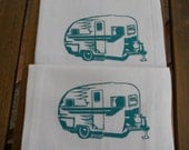 Camper Trailer Flour Sack TEA TOWELS - Set of Two - Screen Printed Kitchen Towels