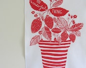 Linen tea towel: You wonderful thing, Stripes & Strawberries hand screen printed tea towel