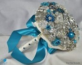 FULL PRICE (not a deposit) MEDIUM Turquoise Crystal Brooch Bouquet - by Blue Petyl - Bridal Bouquet - Wedding Bouquet