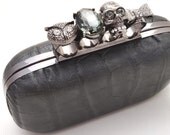 The Coco Minaudiere in Gunmetal - Skull, Owl & Bow Clutch