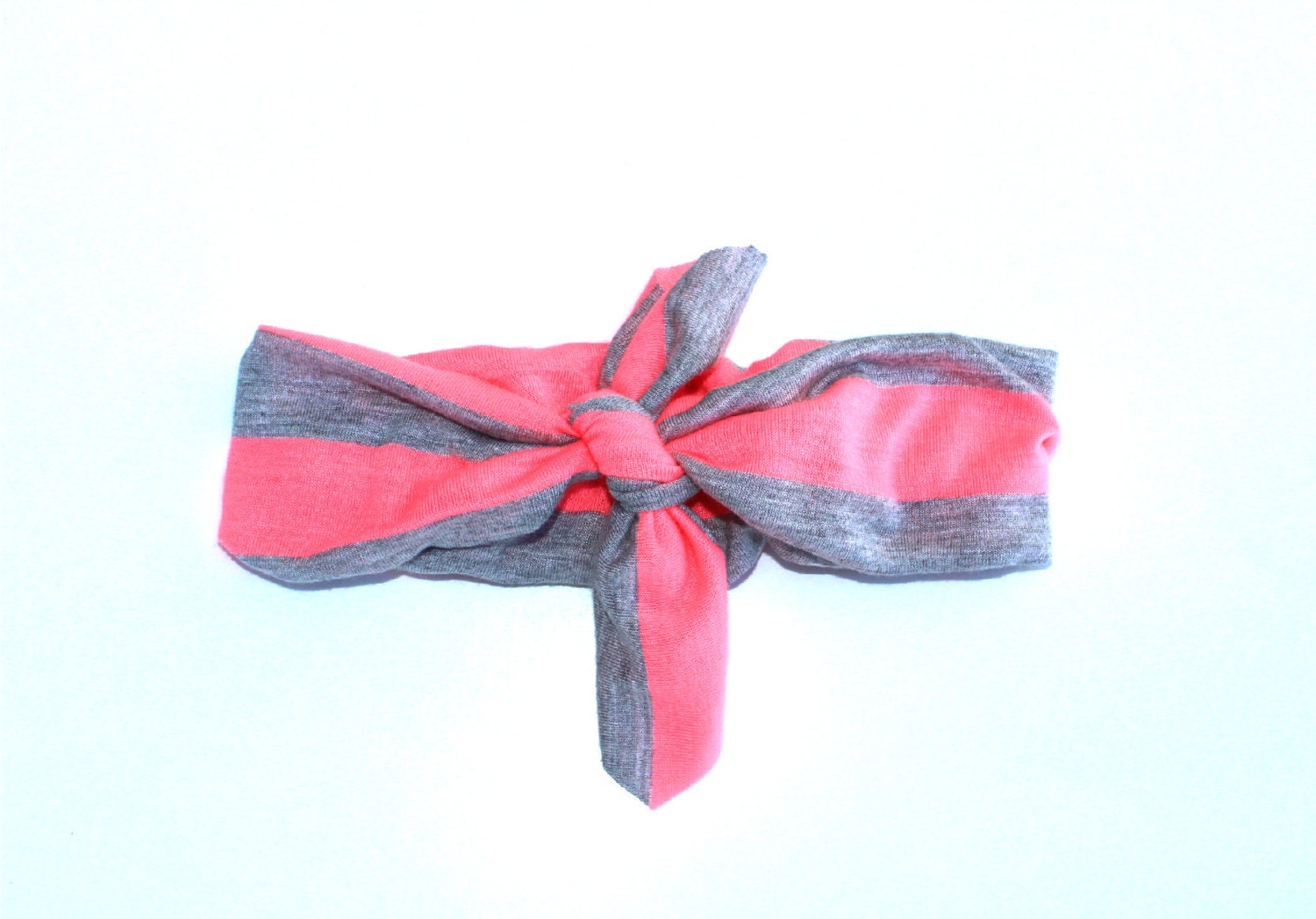 NEW 2013 WRAP COLLECTION - Grey & Neon Coral Striped print head wrap/scarf / headband / adult / spring / summer / nautical