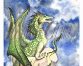 Green Dragon Fantasy Watercolor Print