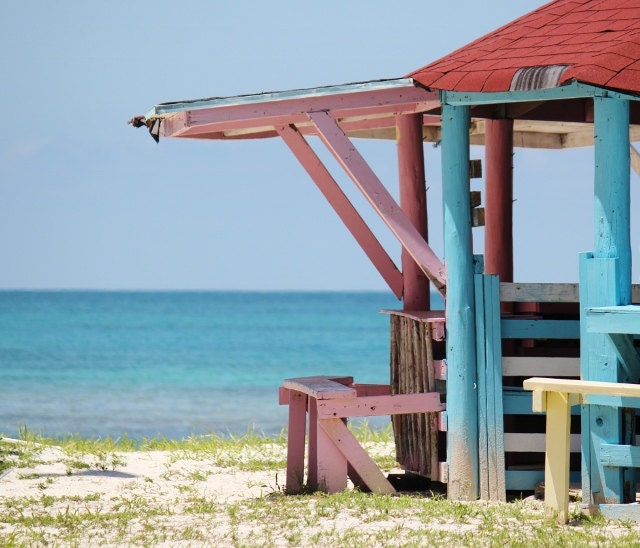 Colorful Beach Hut, Bahamas Ocean Photography - LongForgotten