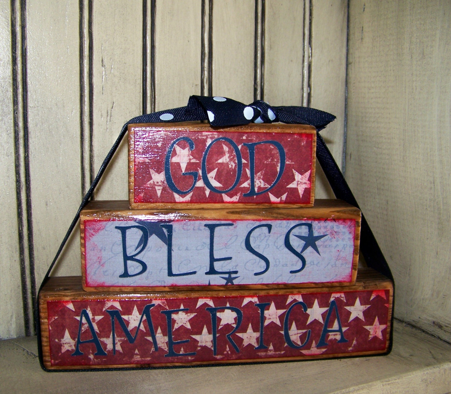 Primitive stackable wood block 4th of july Decoration